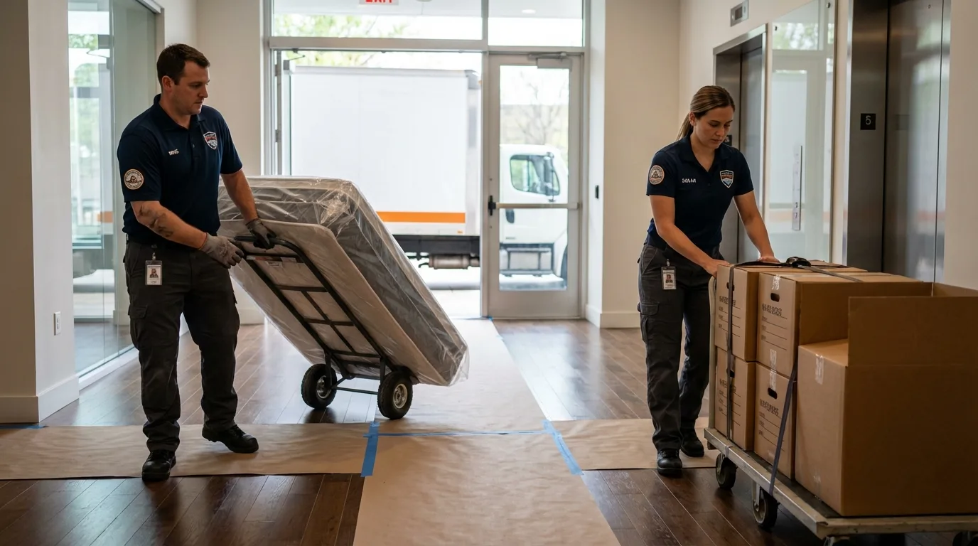 Professional apartment movers loading elevator in Nolensville, TN